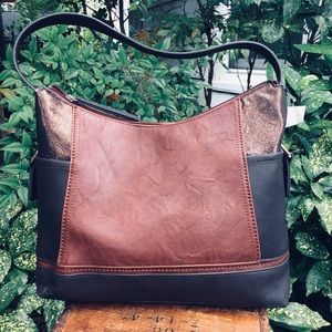 1946 Brown vegan leather shoulder satchel handbag